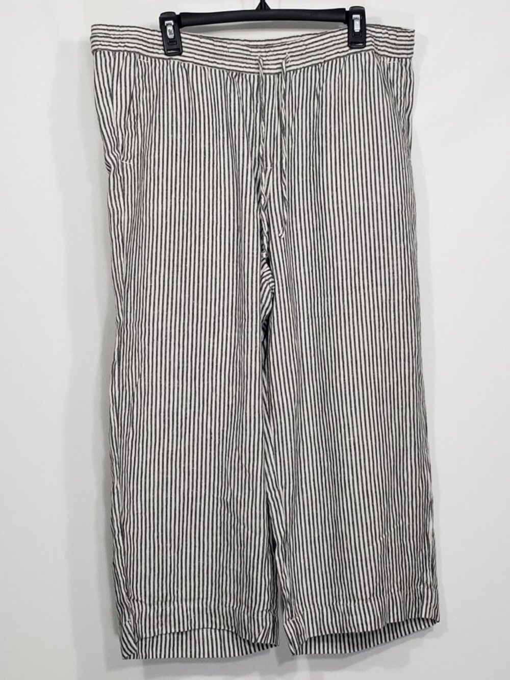 Talbots  Black White Striped Linen Cropped Pants Trousers  Women's Plus Size 16